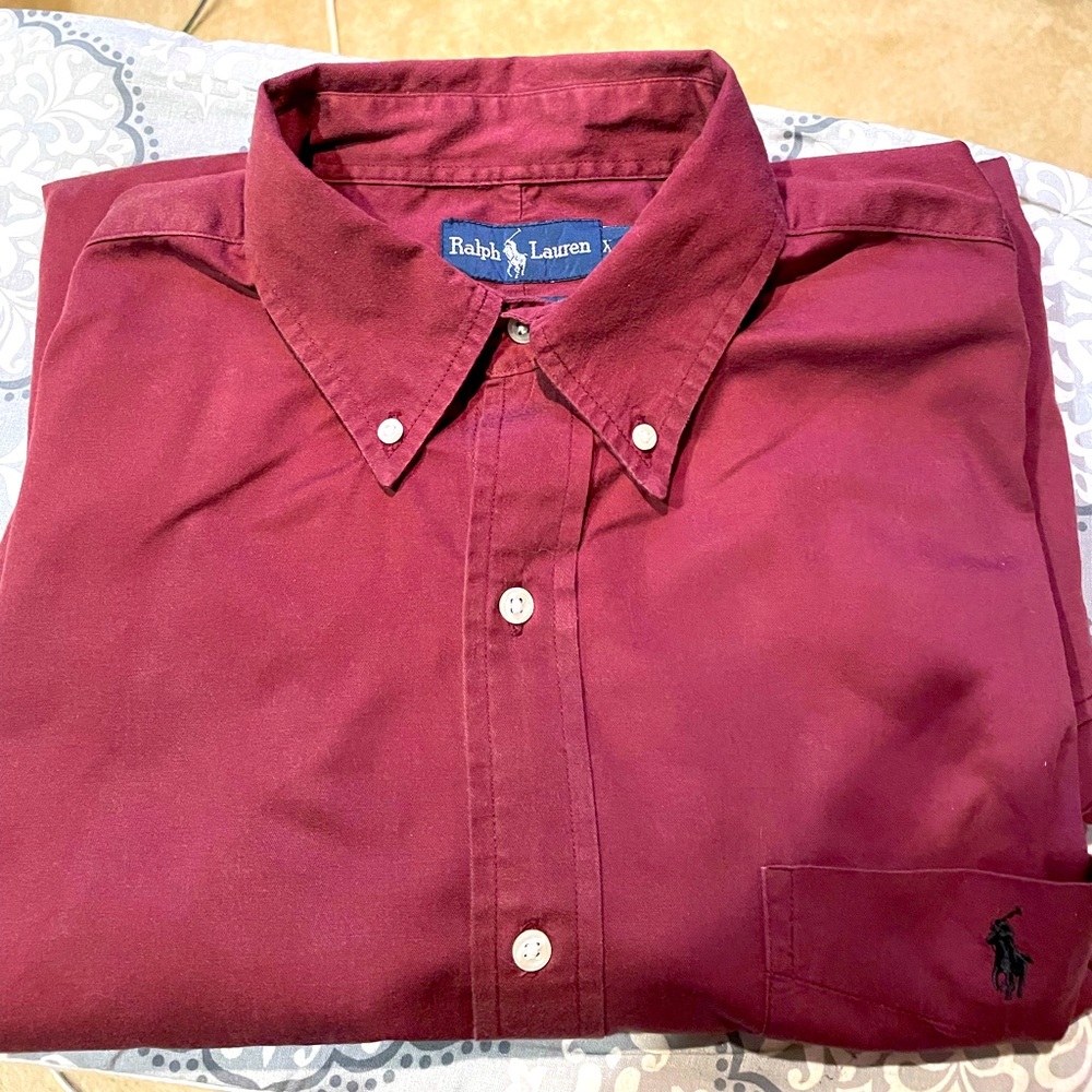 Polo by Ralph Lauren long sleeve button down in burgundy.